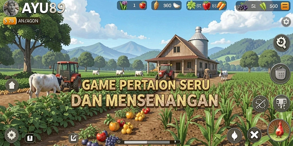 Tampilan gameplay AYU89 dengan aktivitas bertani seru.