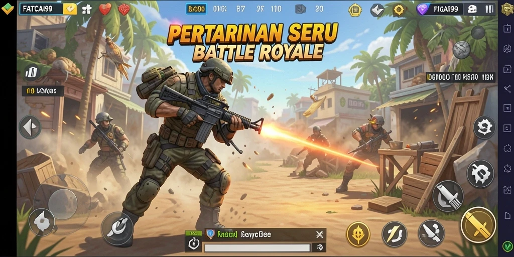 Tampilan gameplay mendebarkan dari FATCAI99 dalam pertarungan Battle Royale.