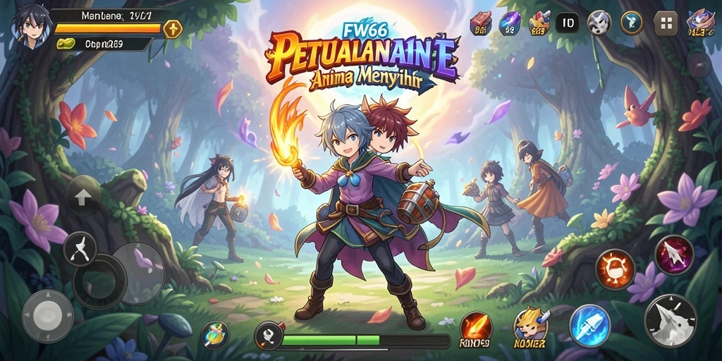 Screenshot gameplay FW66 yang menampilkan aksi karakter anime.