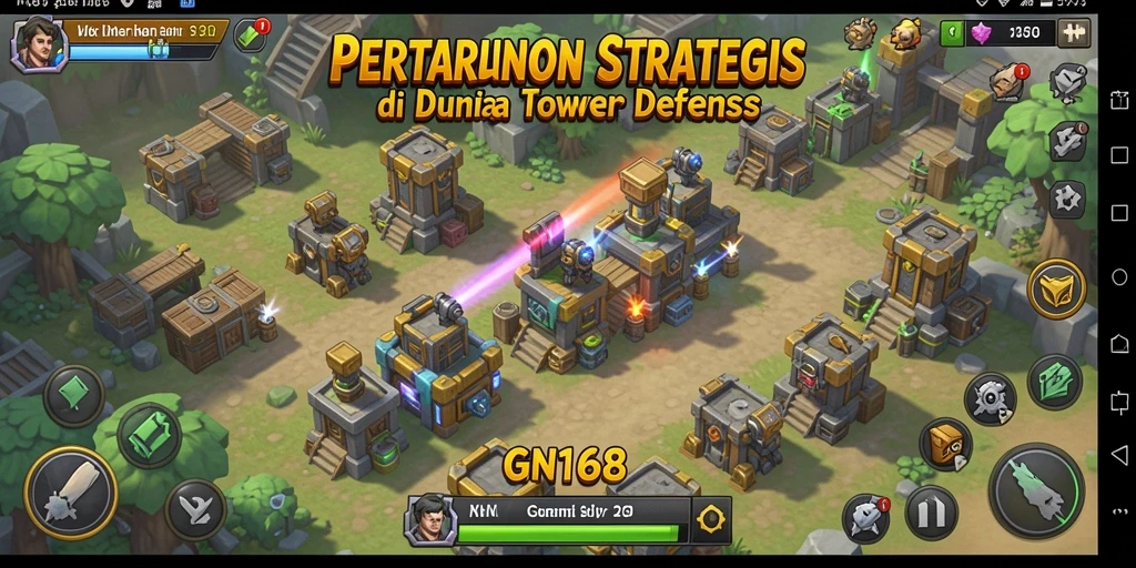 Screenshot gameplay GN168 menunjukkan aksi seru dalam mempertahankan menara.