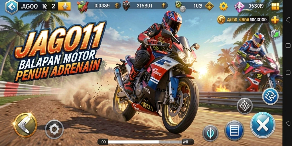 Tampilan seru gameplay JAGO11 dalam balapan motor.