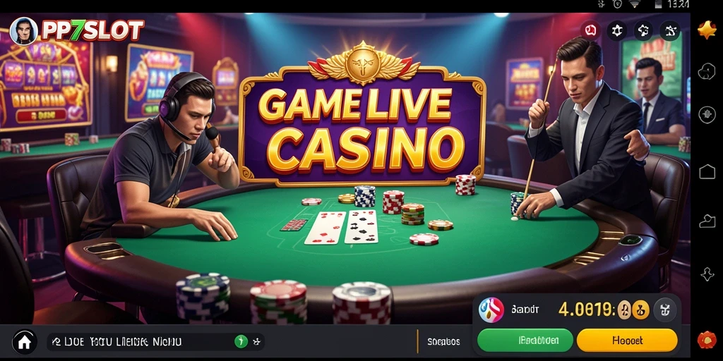 Tampilan menarik PP7SLOT menampilkan dealer langsung dalam suasana kasino.